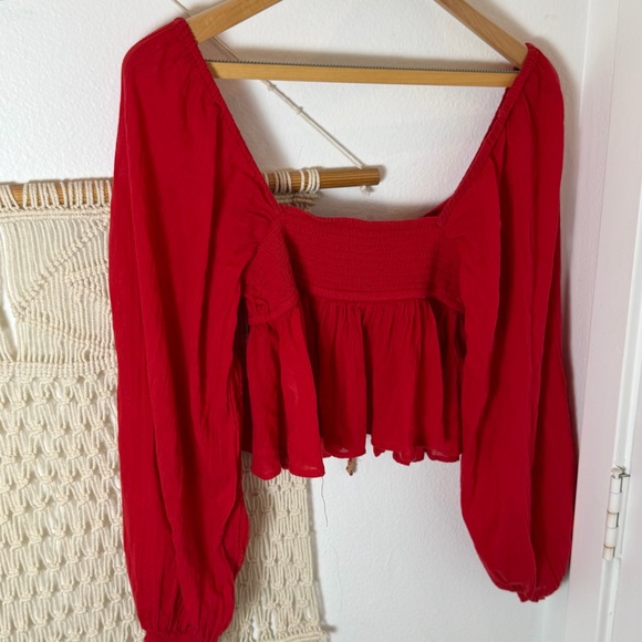 ✌🏼❤️ Free People Corset Medieval Bohemian Gypsy Red Women's Tie Hippie Top Small - Picture 6 of 8